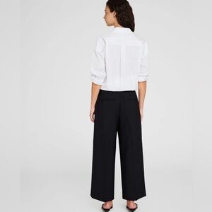 Club Monaco Black Wide-Leg Extended-Tab Waist Trousers - Size 10